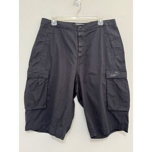 Puma Mens Black Cotton Cargo Shorts Size Large Multi Pocket Embroidered Logo
